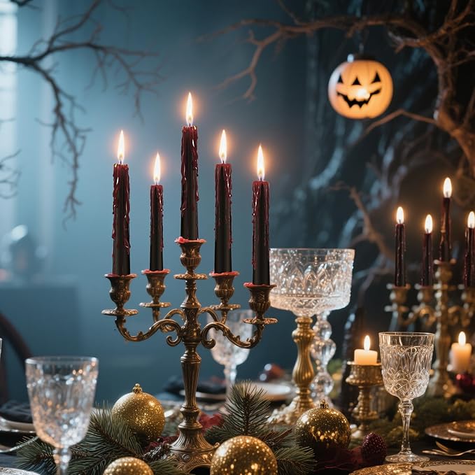 6 Pack Halloween Bleeding Candles, Black Vampire Tears Taper Candles Spooky Blood Drip Candles Set