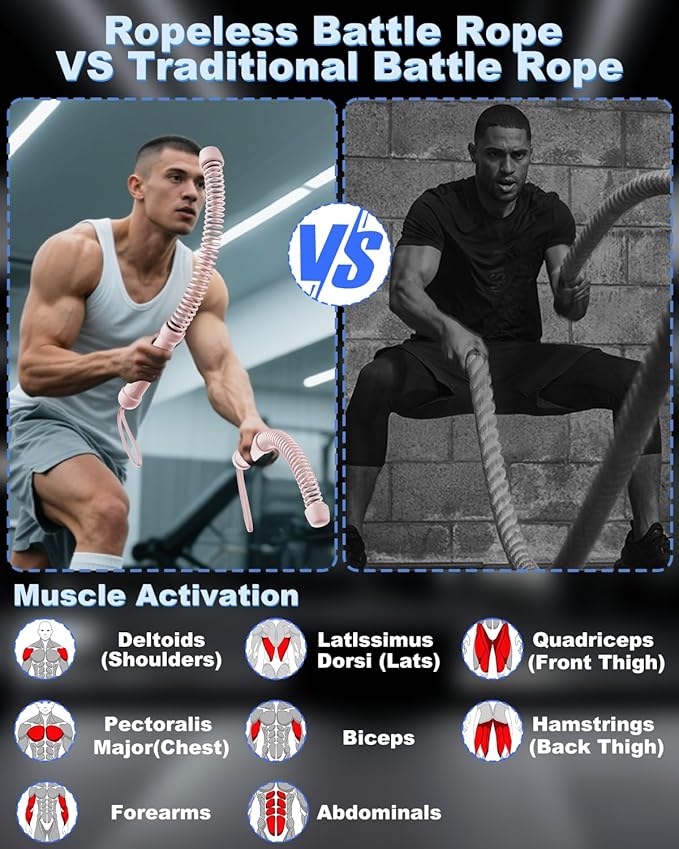 2PCS Weighted Ropeless Battle Ropes for Home Gym, Heavy Duty Arm Exerciser for Strength Training