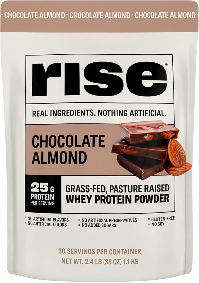 Rise Grass-Fed Whey Protein Powder - Chocolate Almond | 25g Protein No Artificial Flavors, Colors