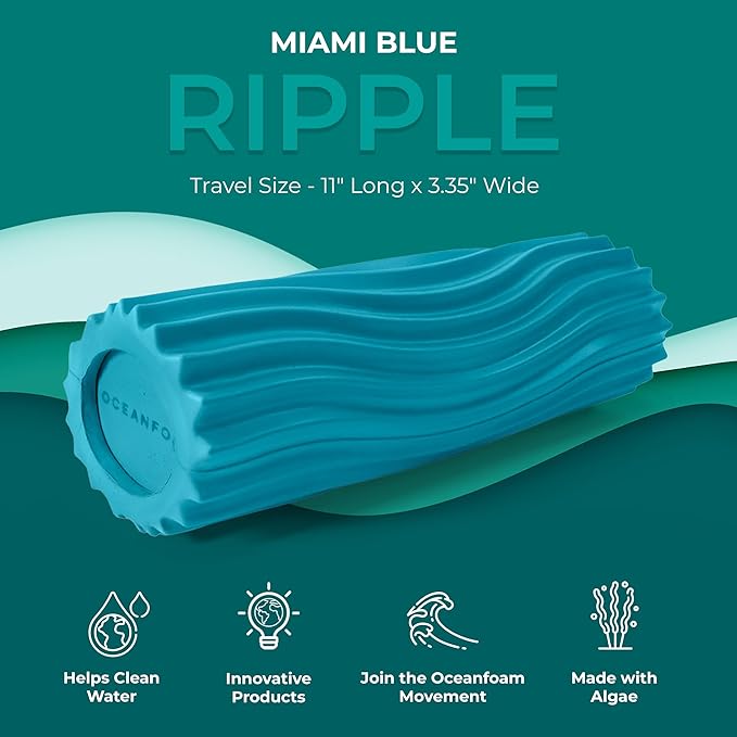 Oceanfoam Ripple Travel Foam Roller (11" x 3.35") Firm Mini Foam Roller for Physical Therapy, Deep