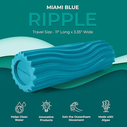 Oceanfoam Ripple Travel Foam Roller (11" x 3.35") Firm Mini Foam Roller for Physical Therapy, Deep
