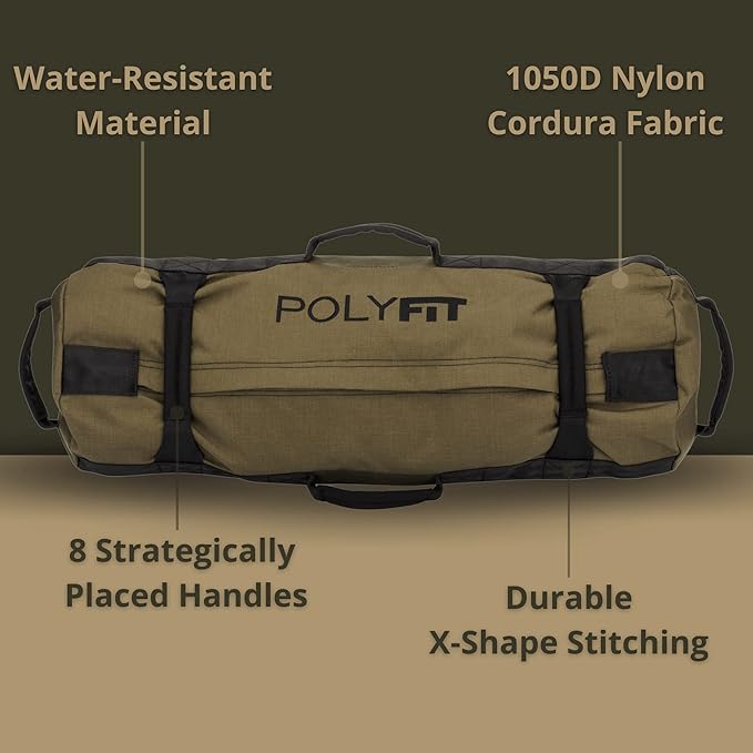 Polyfit Classic Sandbag - Heavy Duty Workout Sandbag for Fitness with 8 Gripping Handles for Sand