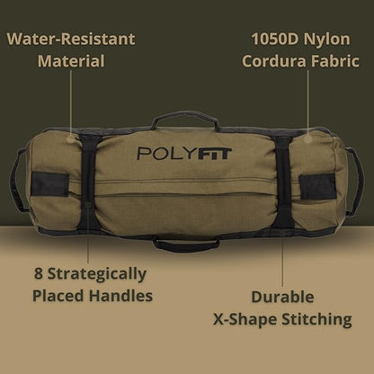 Polyfit Classic Sandbag - Heavy Duty Workout Sandbag for Fitness with 8 Gripping Handles for Sand