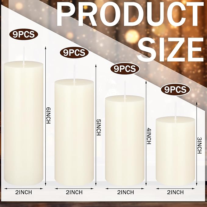 MTLEE 36 Pcs Pillar Candles Bulk Unscented Candle Set 38 Hour Long Burning Dripless for Dinner