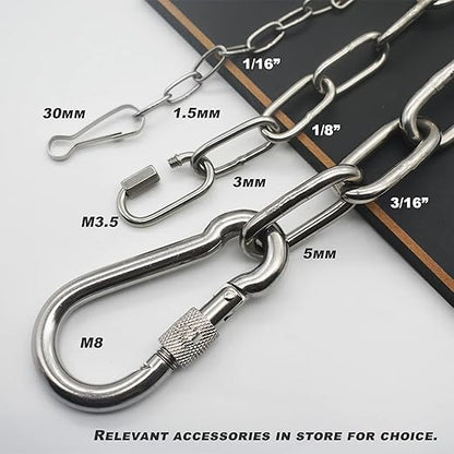 1/16 inch(1.5mm) Wire Diameter Stainless Steel Safety Chains 20 inch Long Link Rings Light Duty