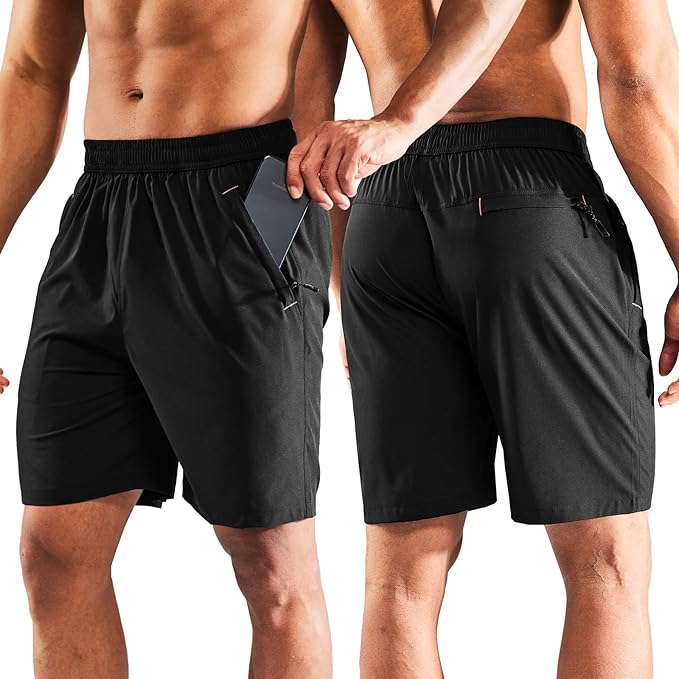 MIER Men's Quick Dry Running Shorts with Zipper Pocket, Elastic Waist Athletic Workout Exercise