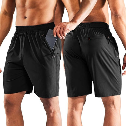 MIER Men's Quick Dry Running Shorts with Zipper Pocket, Elastic Waist Athletic Workout Exercise