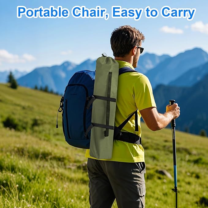 Folding Camping Chair, 225lb Capacity, Includes Cup Holder & Side Storage Bag, 5.5lbs Portable for