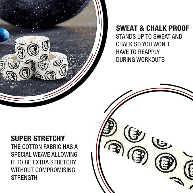 WOD Nation Flexible Hook-Grip Athletic Tape – Easy-Tear, Sweat-Proof Thumb & Finger Strips for