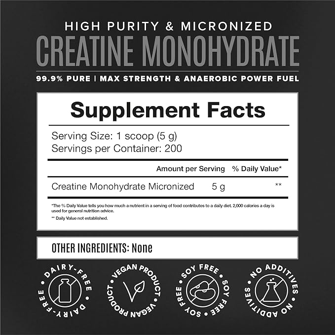 Micronized Creatine Monohydrate Powder, Muscle Recovery, Caffeine Free, Creatine Pre Workout