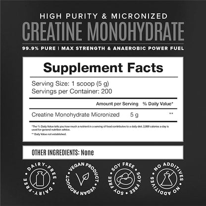Micronized Creatine Monohydrate Powder, Muscle Recovery, Caffeine Free, Creatine Pre Workout