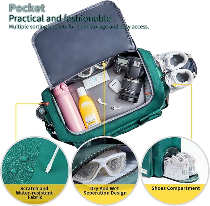 FIORETTO Women's Gym Duffle Bag with Shoes Compartment, 37L Capacity, Ideal for Travel, Gym