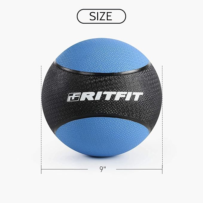 RitFit Weighted Medicine Ball - Non-Slip Rubber Shell & Dual Texture Grip - Workout Exercise Ball