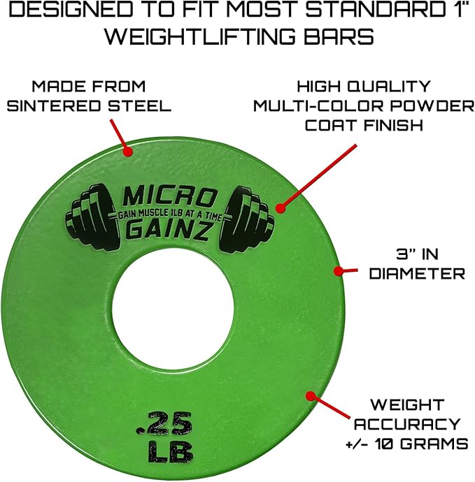 Micro Gainz Standard 1-Inch Center Hole Fractional 2 Pcs Color Weight Plates, Choose (.25LB-1LB)