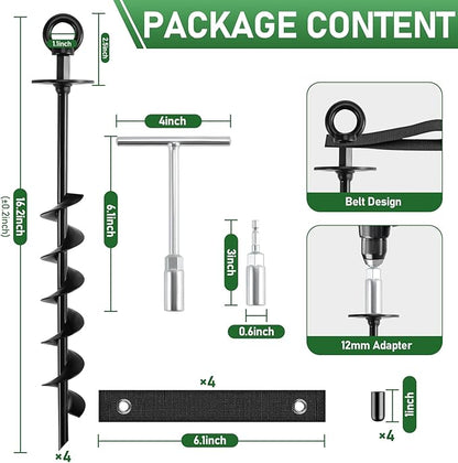 Ground Anchors Screw in - Heavy Duty Trampoline Anchors/Stakes for High Wind, 4 Pack Earth Anchor