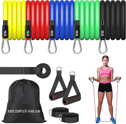 Resistance Bands Set, Workout Bands with Handles, Door Anchor, Ankle Straps and Carry Bag, Exercise