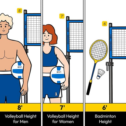 A11N Outdoor Volleyball and Badminton Combo Set - Includes Adjustable Height Anti-Sag Net