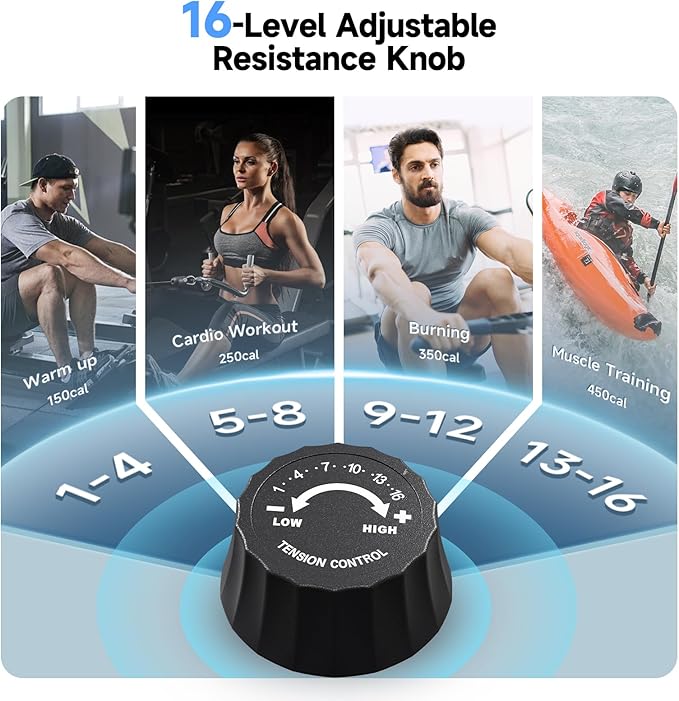 Rowing Machine for Home, 350 LB Capacity, 16-Level Silent Resistance, Magnetic Rowing Machines for