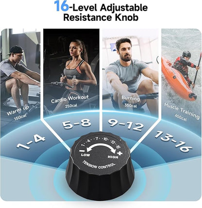 Rowing Machine for Home, 350 LB Capacity, 16-Level Silent Resistance, Magnetic Rowing Machines for