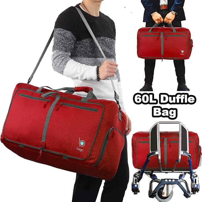 Bago Foldable Duffel Bags for Traveling Women & Men - 60L Medium Packable Duffle Bag for Travel