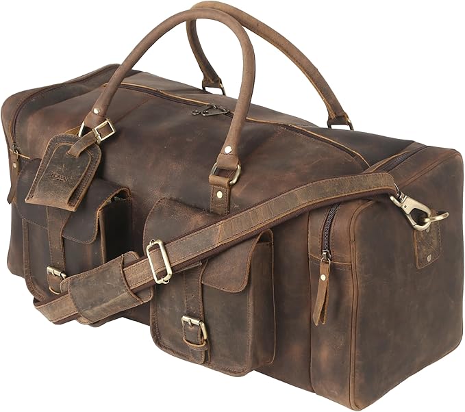 KomalC 24 inch Duffel Bag Travel Sports Overnight Weekend Leather Duffle Bag for Gym Sports Cabin