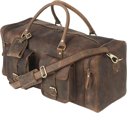 KomalC 24 inch Duffel Bag Travel Sports Overnight Weekend Leather Duffle Bag for Gym Sports Cabin