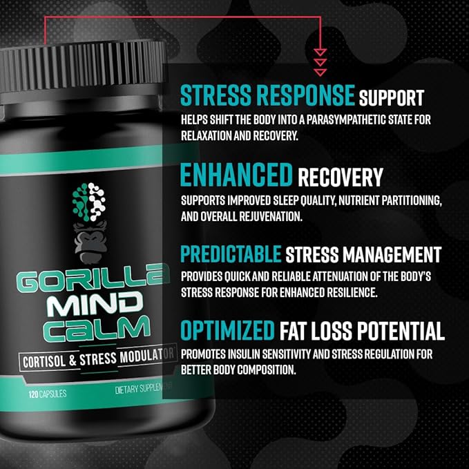 Gorilla Mind Calm (120 Capsules) - Potent Relaxation & Stress Reduction | Cortisol & Stress