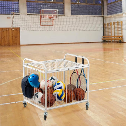 MyGift Large Capacity Metal Rolling Multi Sports Ball Cage Storage Hopper, Gym Equipment Basket
