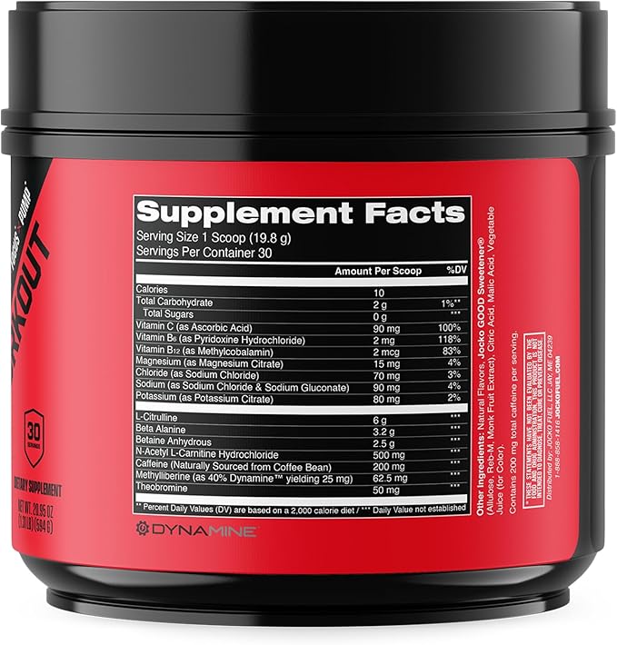Jocko Fuel Pre Workout for Men & Women - High Stim Low Sugar Blend with Beta Alanine +