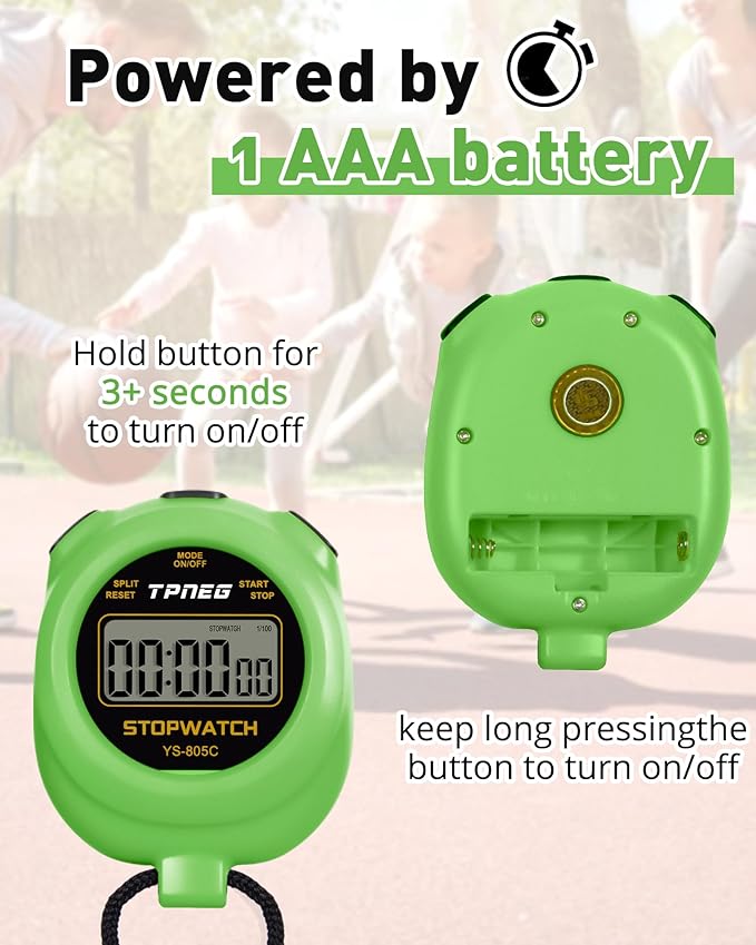 Simple Stopwatch Timer - Easy to Use, Set Up, Read, and Carry - Large Display - On/Off, AAA Battery