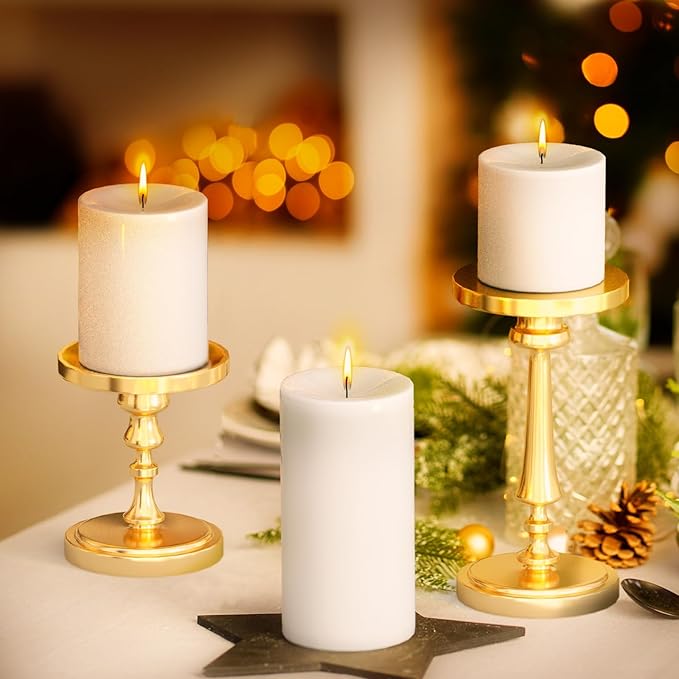 KONNI White Pillar Candles Set of 3, 3"x 6" Unscented Pillar Candles Bulk, 56 Hours Long Burning