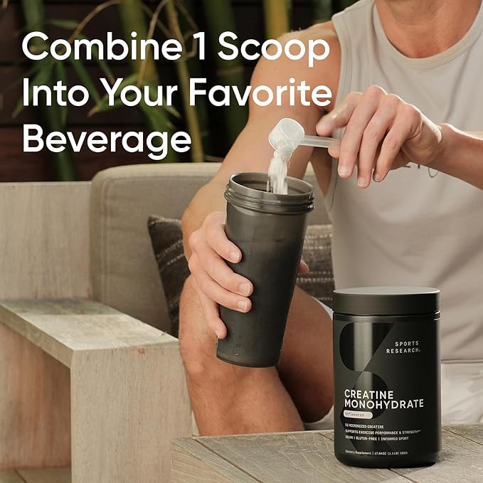 Sports Research Creatine Monohydrate - Gain Lean Muscle, Improve Performance and Strength and