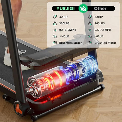 Treadmill with 0-15% Auto Incline, 3.5HP Quiet Brushless Foldable Treadmills for Home, Small Space