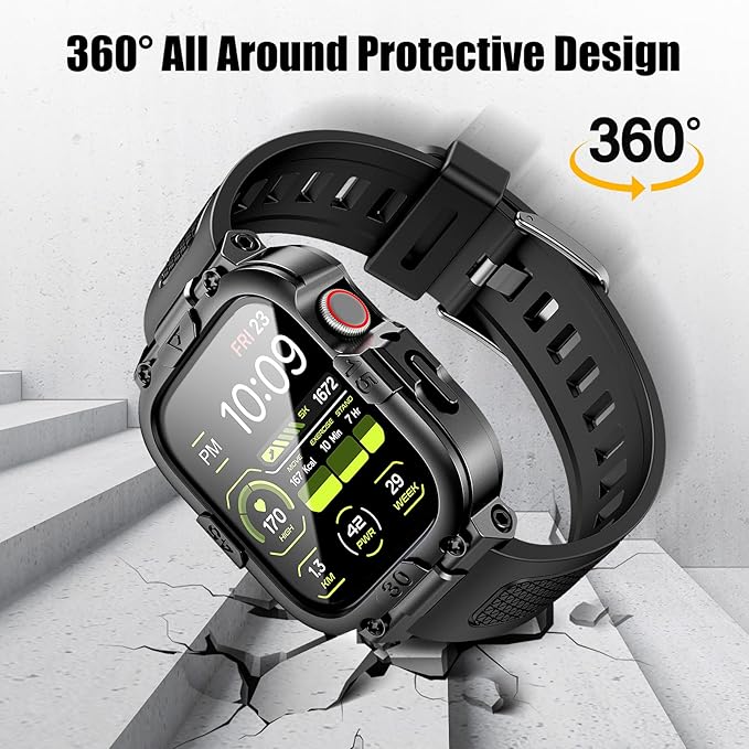Dsytom Waterproof Case with Band Compatible for Apple Watch Band 45mm 44mm 41mm 40mm for Men