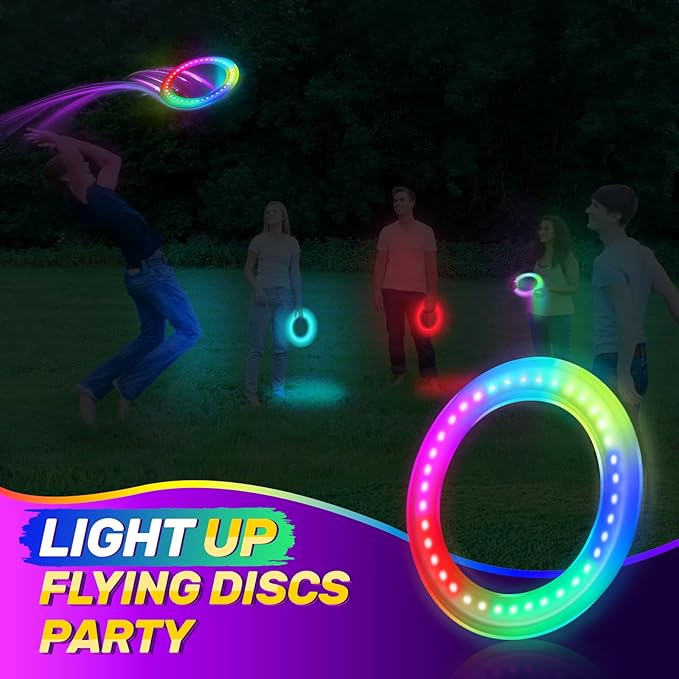 Amarlozn Light up Flying Ring Disc Toy for Kids Adults, 10" Rechargeable 12 Dynamic Modes Glow in