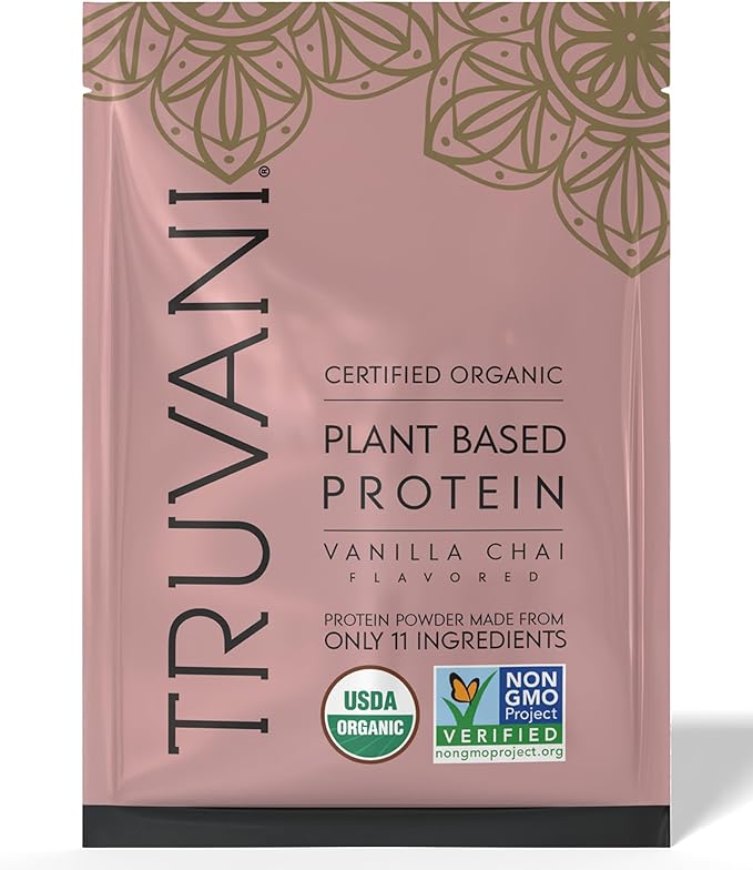 Truvani Vegan Pea Protein Powder | Vanilla Chai | 20g Organic Plant Based Protein | 1 Serving |