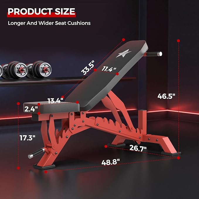 Weight Bench, Adjustable Workout Bench for Home Gym Full Body Workout, 1300LBS Weight Capacity