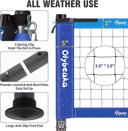 Outdoor Portable Volleyball Net Set for Backyard Beach with Adjustable Heavy Duty Poles, Durable