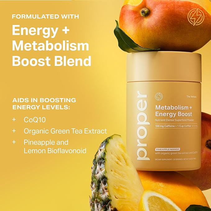 Proper, The Yellows Metabolism and Energy Boost, Sugar Free Energy Drink Powder with 100mg