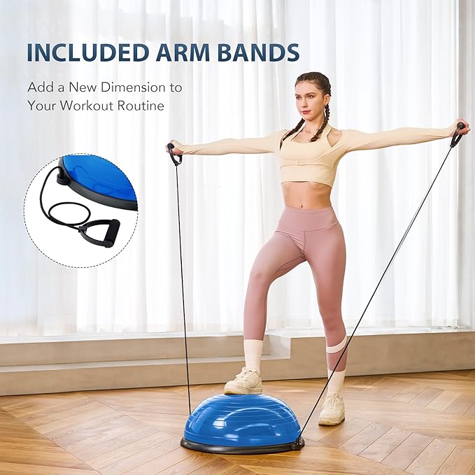 ZELUS Balance Ball Trainer with Resistance Bands and Foot Pump, Inflatable Yoga Ball for Home Gym
