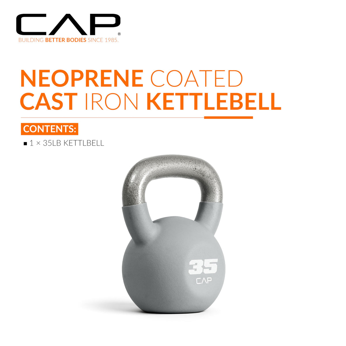 CAP Barbell 35 LB Neoprene Coated Cast Iron Kettlebell - Gray