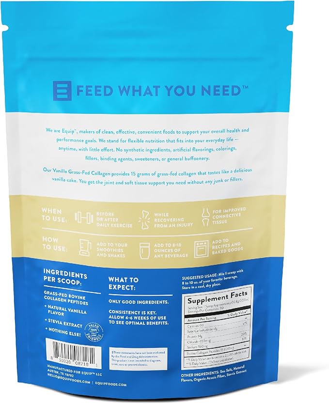 Equip Foods Grass Fed Collagen Powder | Hydrolyzed Bovine Collagen Peptides with Amino Acids |