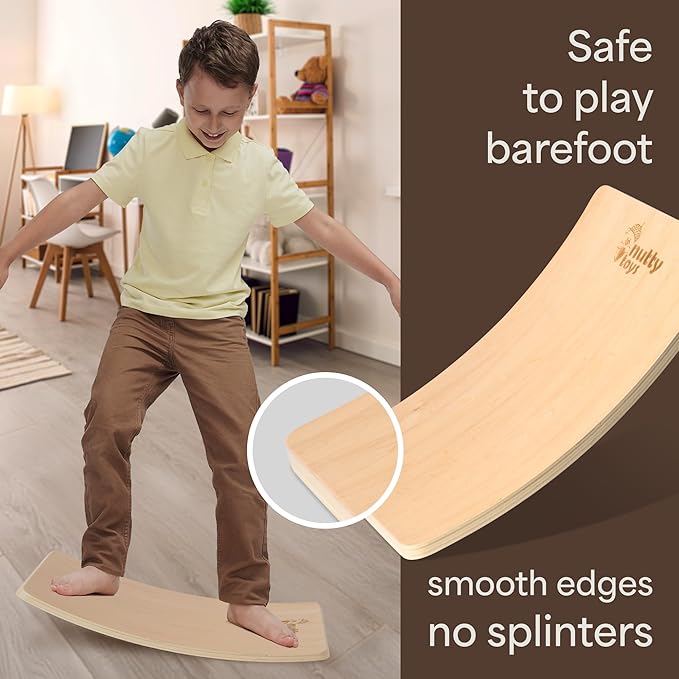 NUTTY TOYS Montessori Wooden Wobble Board for Kids & Adults -100% Natural Wood Balance Board