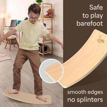 NUTTY TOYS Montessori Wooden Wobble Board for Kids & Adults -100% Natural Wood Balance Board