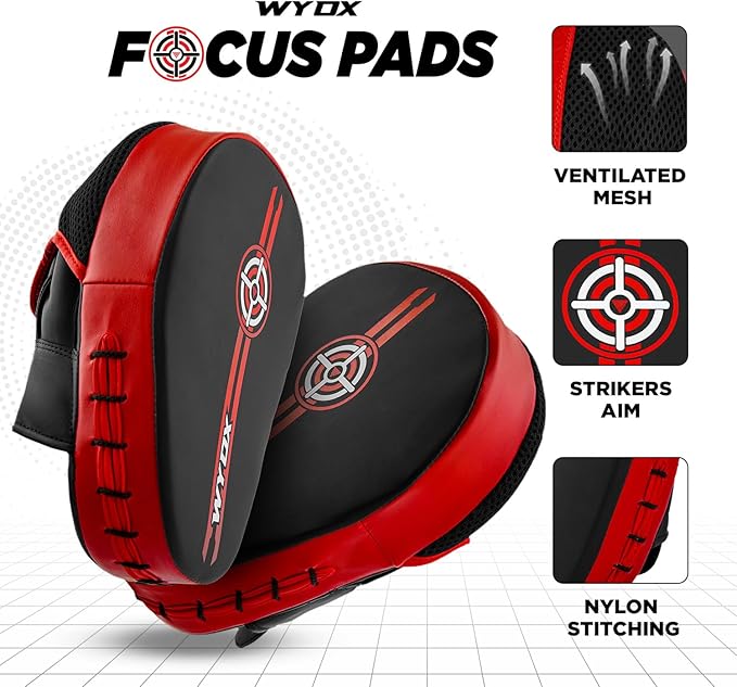 WYOX Curved Focus Mitts for Boxing & MMA | Durable PU Leather Punching Pads with Adjustable Strap |