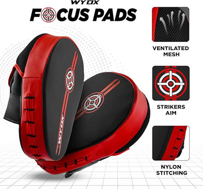 WYOX Curved Focus Mitts for Boxing & MMA | Durable PU Leather Punching Pads with Adjustable Strap |