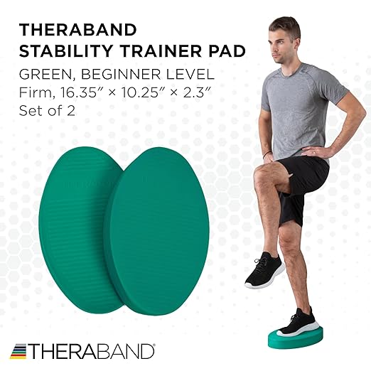 THERABAND Stability Trainer Pad, Beginner Level, Firm, Set of 2, Green Foam Balance Pad for