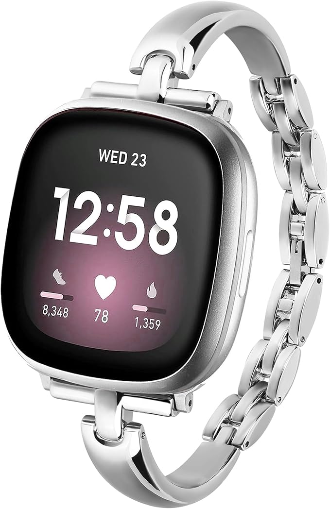 Silm Metal Band Compatible with Fitbit Versa 4/Fitbit Sense 2 Band Cute Women, Bling Jewelry Strap