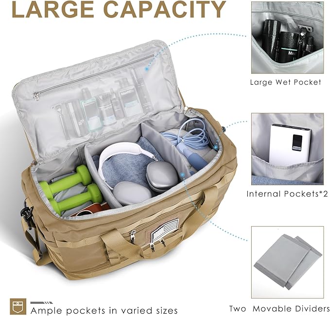 ETRONIK Travel Bag for Men Women, Gym Bag & Tactical Duffle Bags for Travel, Carry on with Toiletry