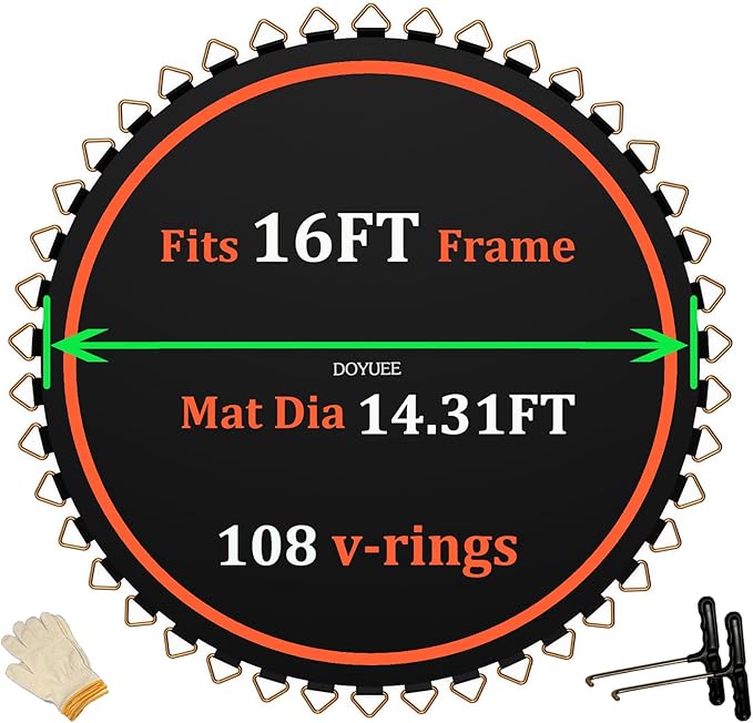 Trampoline Mat Replacement-Fits 16FT Frame with 108 Rings Fits 6.5-7.0" Springs-Mat Diameter 14.3ft